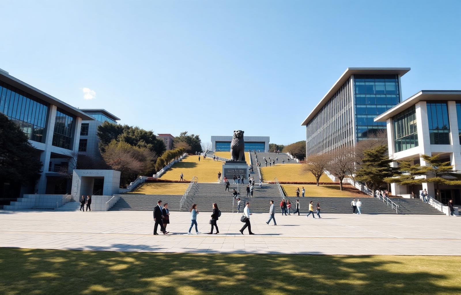 Hanyang University iconic Lion statue and engineering hill in Wangsimni, Seoul
