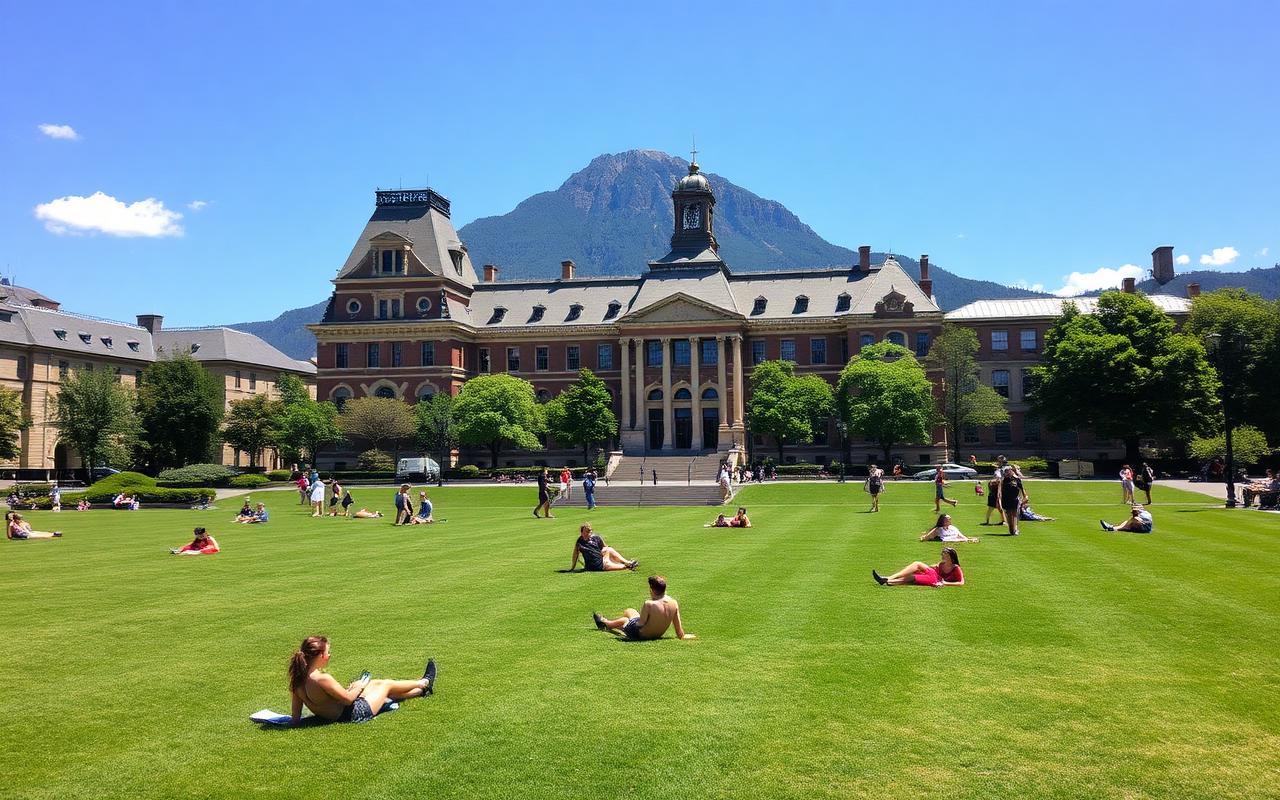 McGill University lower field with the Arts Building and Mont-Royal in the background
