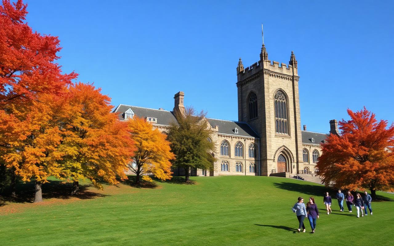 Western University University College Hill in autumn with gothic stone tower